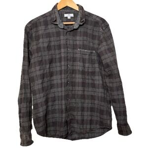 Inis Meain Mens XL Wool Blend Plaid Long Sleeve Shirt Flannel Italy Button Down